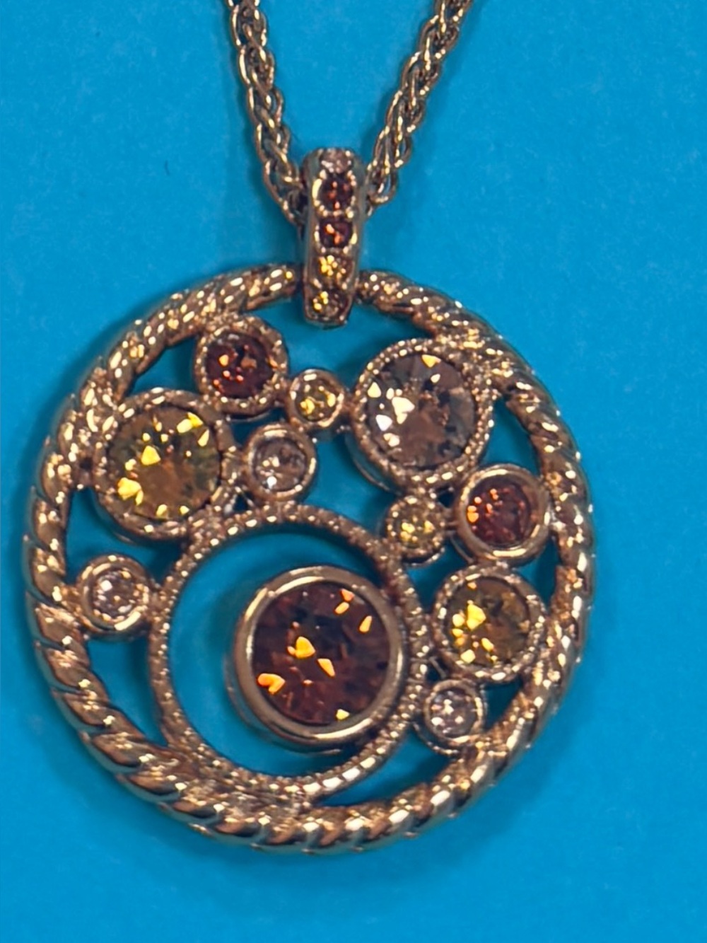 Brighton Gold HALO Pendant Necklace with Amber and Yellow Stones
